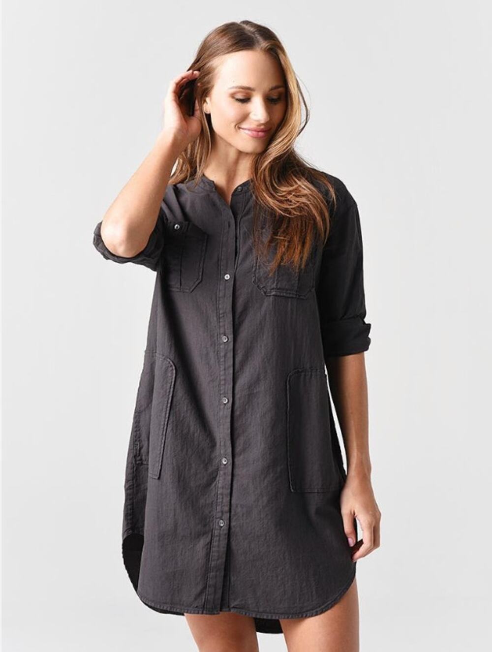 James Perse Utility Shirt Dress in Carbon size 0 XS